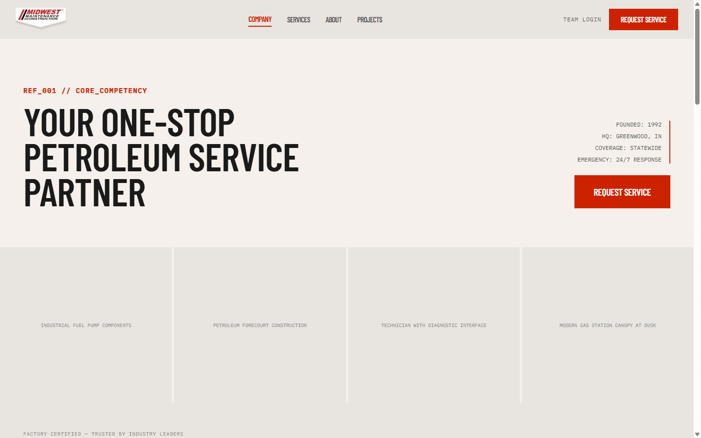 Midwest Maintenance & Construction website homepage with industrial design